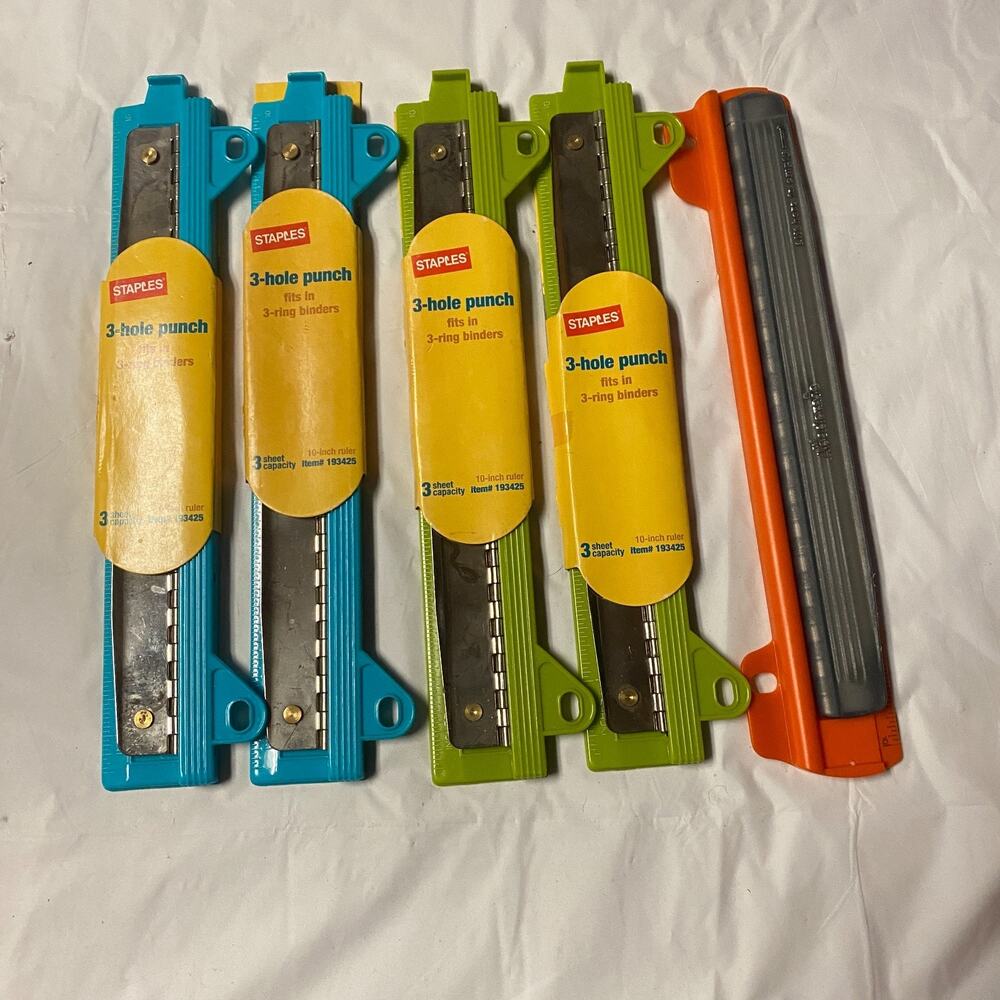 Staples 3-Hole-Punch for 3-Ring Binders w/10-inch Ruler 4 new + 1 extra